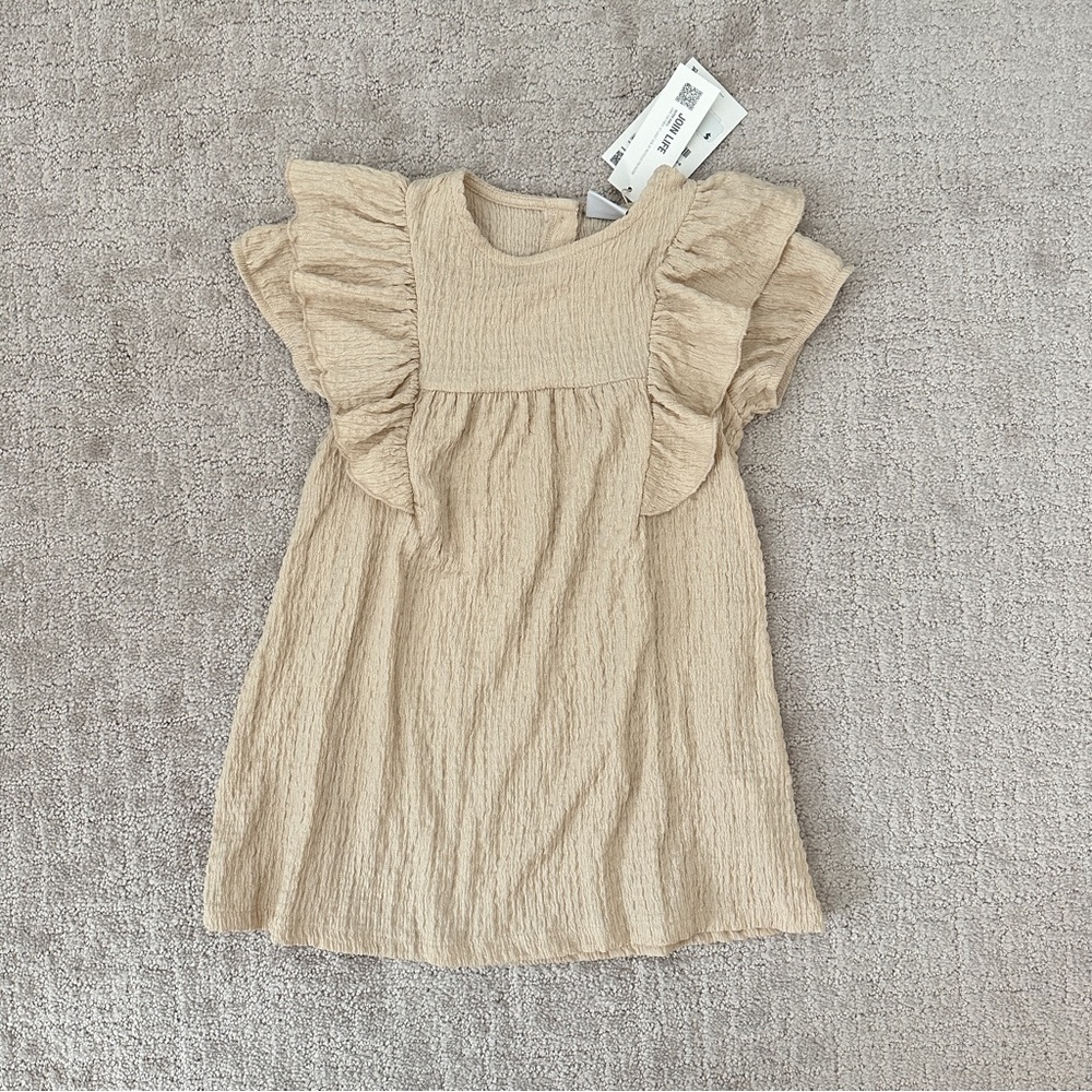 ZARA Tan Flutter Sleeve Dress